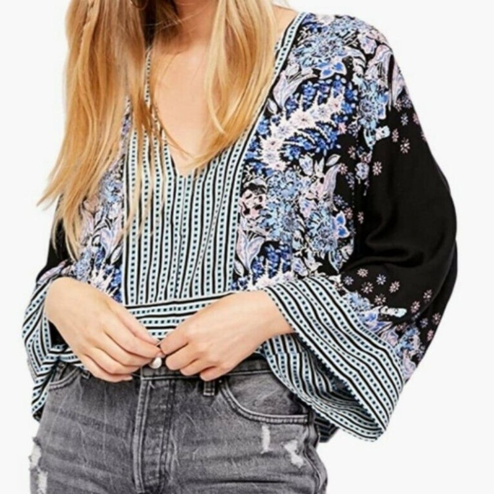 NWOT Free People Mix N Match Blouse Black XS MSRP $108